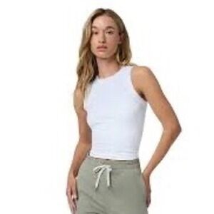 Vuori SL Pose Modern Tank White Ribbed Performance Yoga Top Womens L Pilates Gym